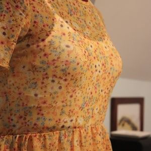 Tiered Yellow Floral Mesh Top